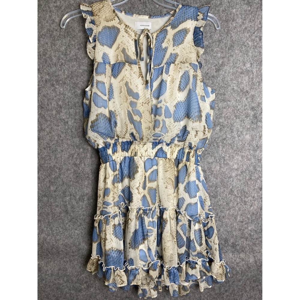 Adrienne Blue and Cream Snake-Print Mini Dress